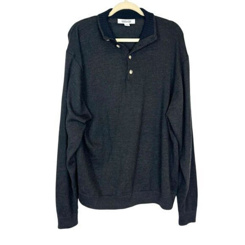 Joseph & Feiss Sweater Men XXL Merino Wool Dark Gray Quarter Button Pullover 2XL